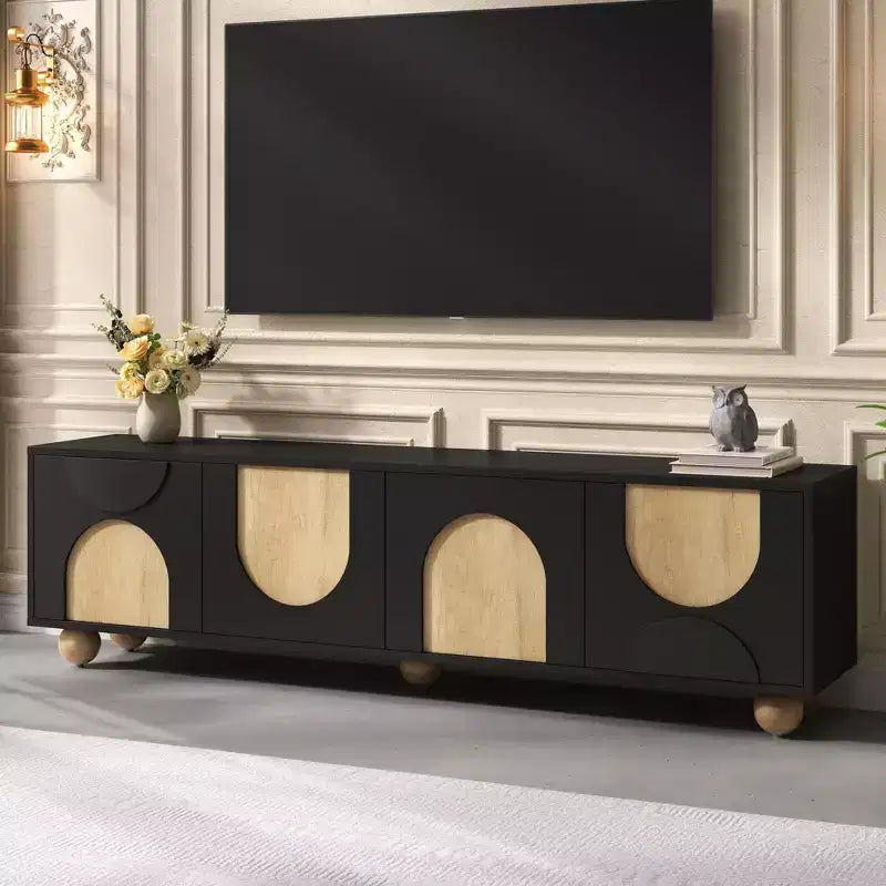 Meuble TV pour téléviseurs jusqu'à 75" - Console média avec portes à fermeture douce et 5 pieds en bois