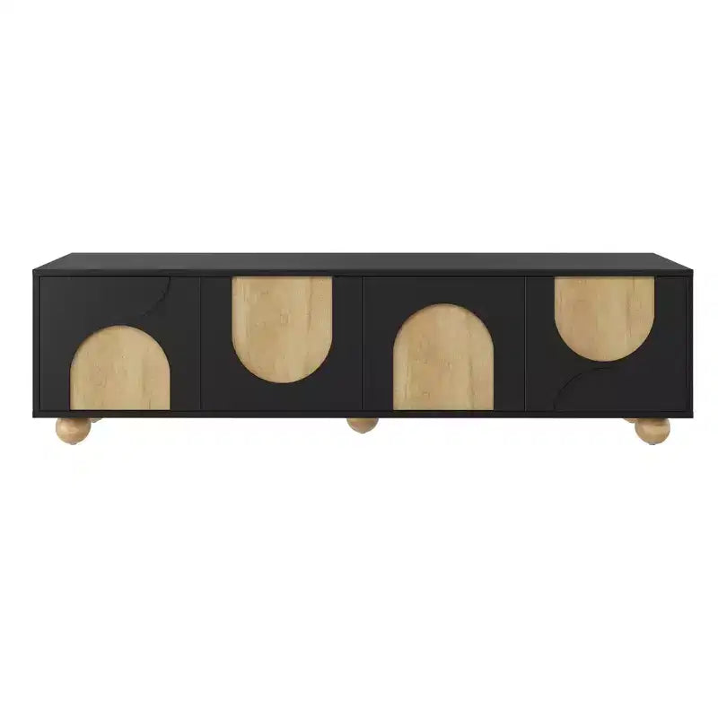 Meuble TV pour téléviseurs jusqu'à 75" - Console média avec portes à fermeture douce et 5 pieds en bois
