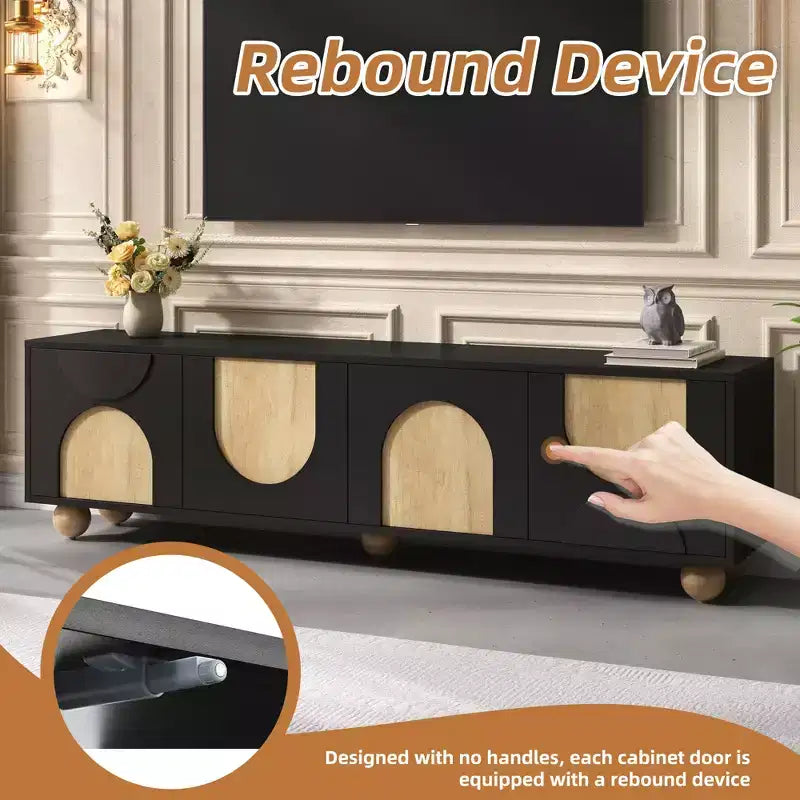 Meuble TV pour téléviseurs jusqu'à 75" - Console média avec portes à fermeture douce et 5 pieds en bois