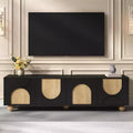 CLIHOME Farmhouse TV Stand for TVs up to 75, Cream Style Media Console with Rebound Device, Entertainment Center with 5 Solid Wood Legs