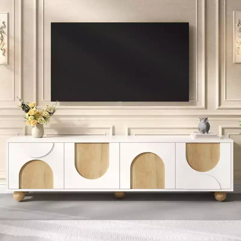 Meuble TV pour téléviseurs jusqu'à 75" - Console média avec portes à fermeture douce et 5 pieds en bois