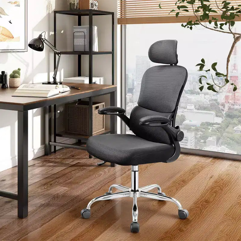 Chaise de bureau en maille, confort ergonomique avec appuie-tête 3D et accoudoirs relevables, idéale pour les professionnels et les joueurs, noire