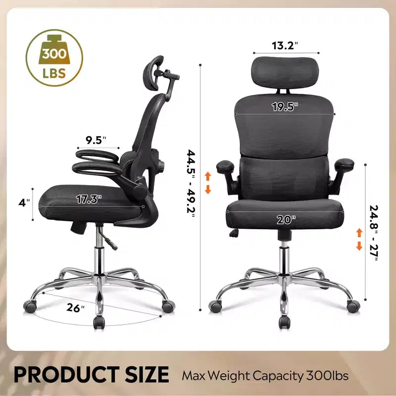 Chaise de bureau en maille, confort ergonomique avec appuie-tête 3D et accoudoirs relevables, idéale pour les professionnels et les joueurs, noire
