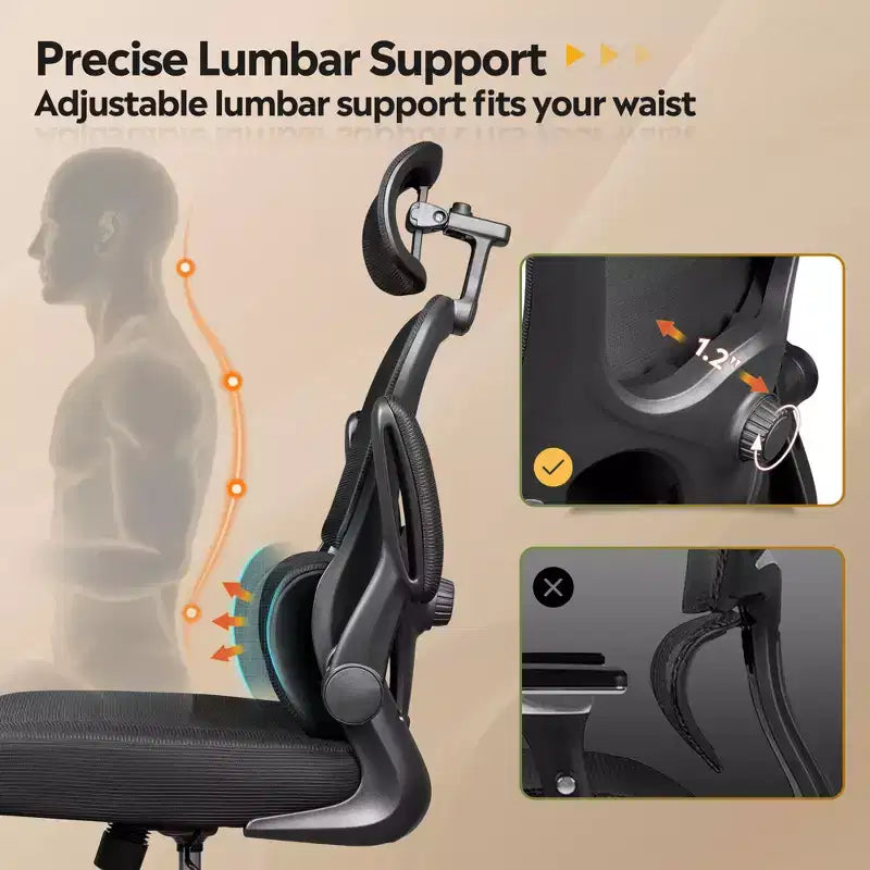 Chaise de bureau en maille, confort ergonomique avec appuie-tête 3D et accoudoirs relevables, idéale pour les professionnels et les joueurs, noire