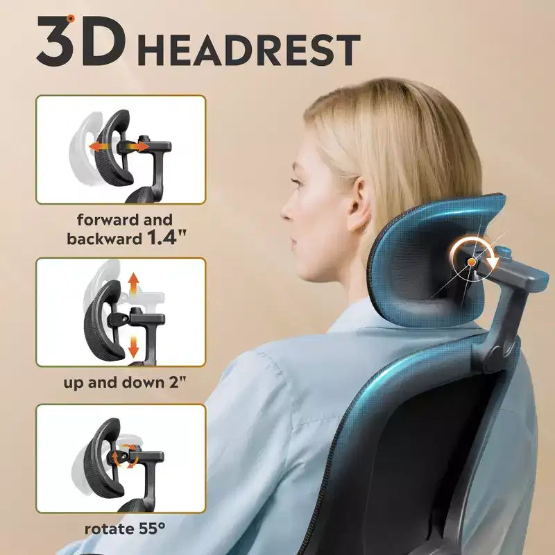 Chaise de bureau en maille, confort ergonomique avec appuie-tête 3D et accoudoirs relevables, idéale pour les professionnels et les joueurs, noire