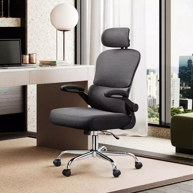 Chaise de bureau en maille, confort ergonomique avec appuie-tête 3D et accoudoirs relevables, idéale pour les professionnels et les joueurs, noire
