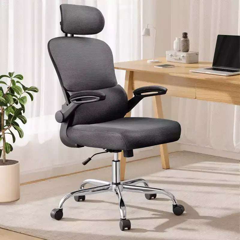 Chaise de bureau en maille, confort ergonomique avec appuie-tête 3D et accoudoirs relevables, idéale pour les professionnels et les joueurs, noire