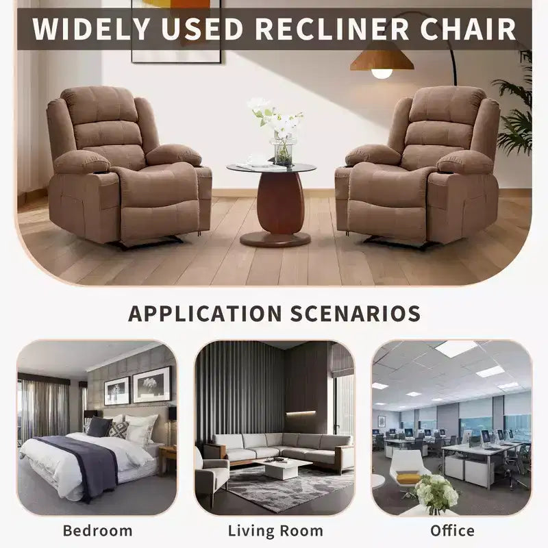 Grand fauteuil inclinable pour adultes, manuel en tissu avec poches latérales et porte-gobelets