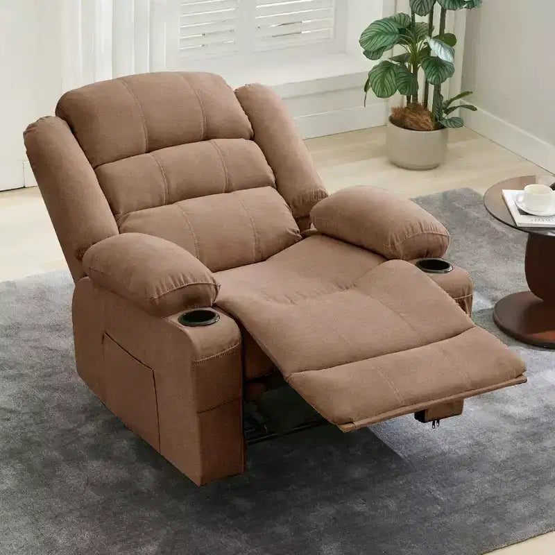 Grand fauteuil inclinable pour adultes, manuel en tissu avec poches latérales et porte-gobelets