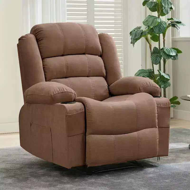 Grand fauteuil inclinable pour adultes, manuel en tissu avec poches latérales et porte-gobelets