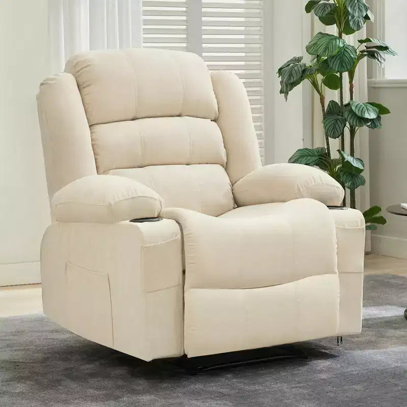 Grand fauteuil inclinable pour adultes, manuel en tissu avec poches latérales et porte-gobelets