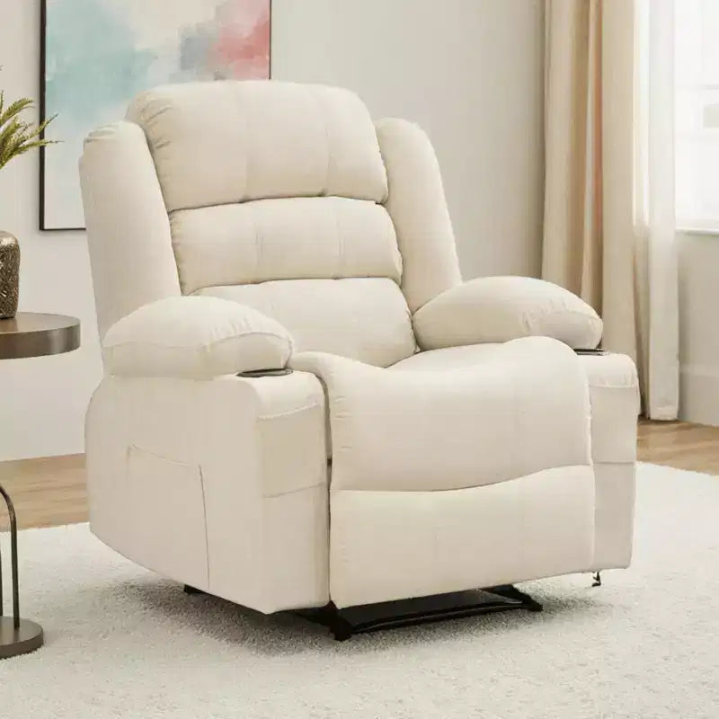 Large Recliner Chair for Adults, Manual Fabric Recliner, Minimalist Single Reclining Sofa with Side Pockets, Cup Holders