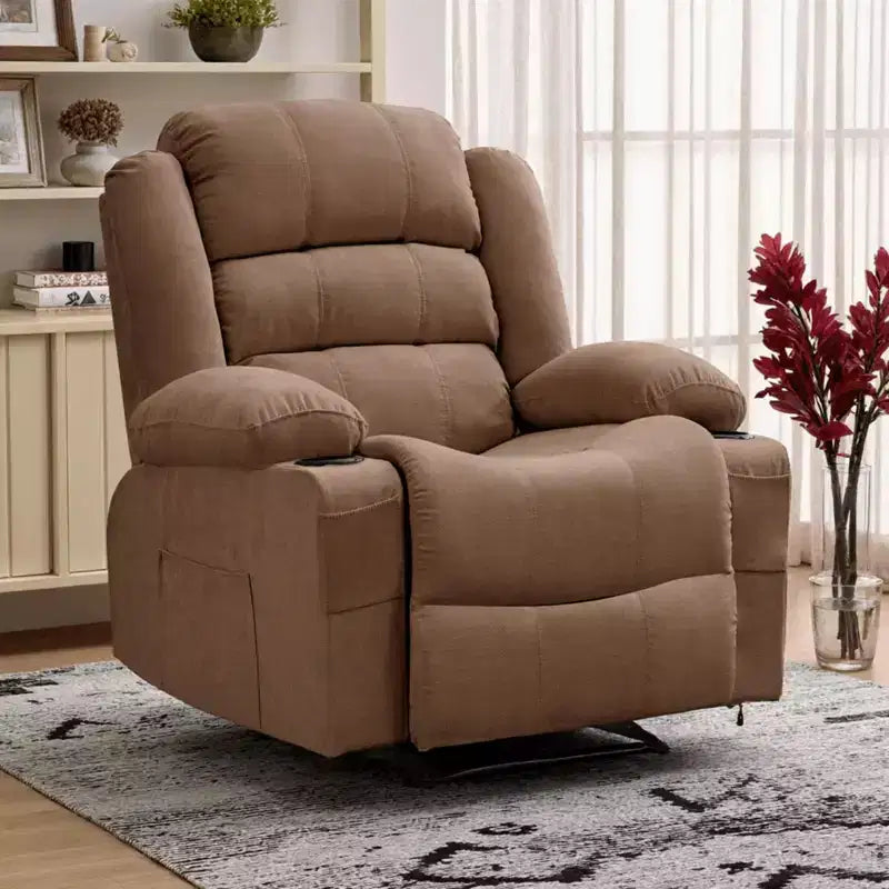 Grand fauteuil inclinable pour adultes, manuel en tissu avec poches latérales et porte-gobelets