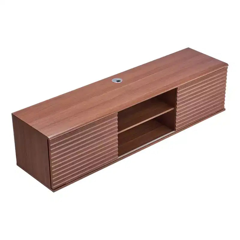 VEVOR Floating TV Stand, 60 Wall Mount Entertainment Center with Adjustable Shelf & Sliding Doors, 2 Tiers Floating TV Shelf, Brown