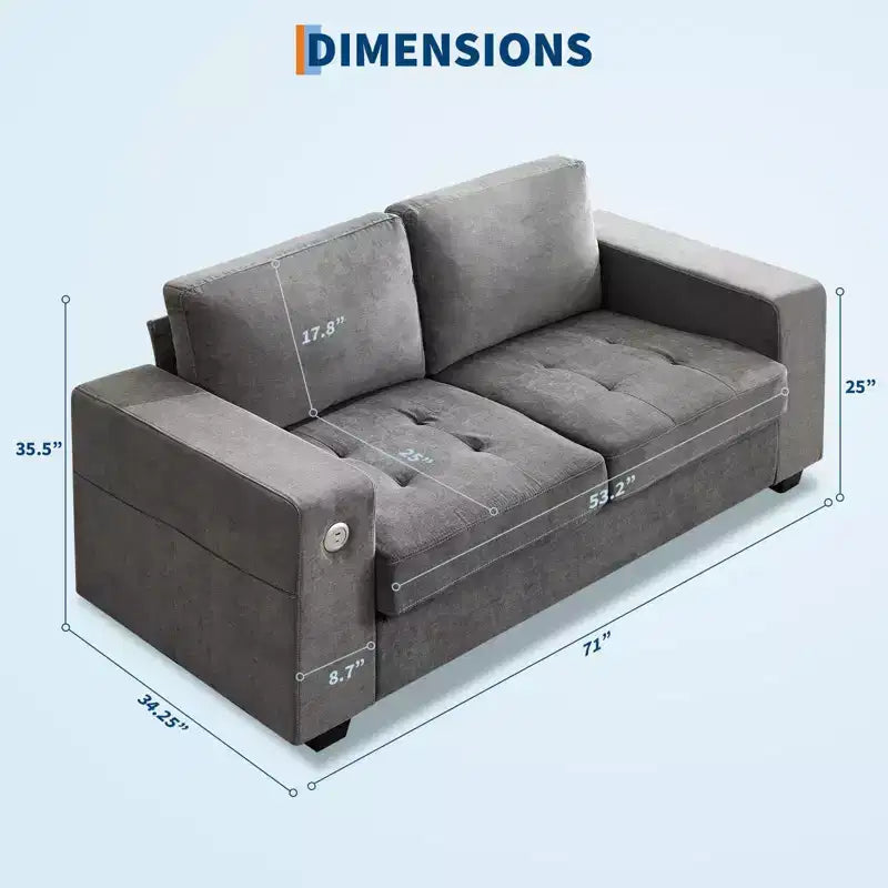 Canapé deux places en chenille avec accoudoirs larges et coussins amovibles