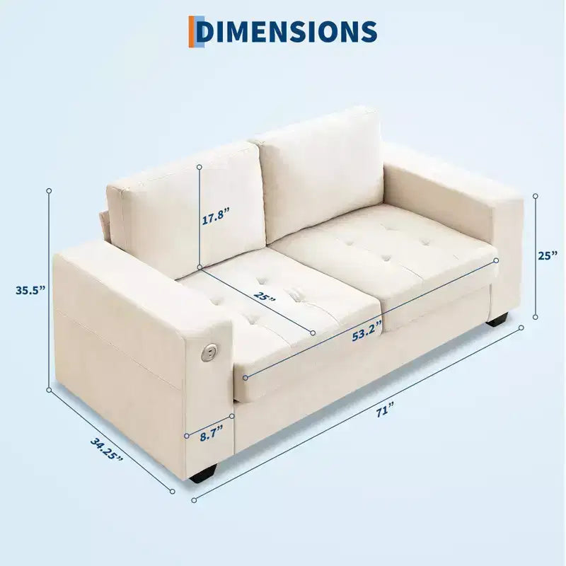 Canapé deux places en chenille avec accoudoirs larges et coussins amovibles