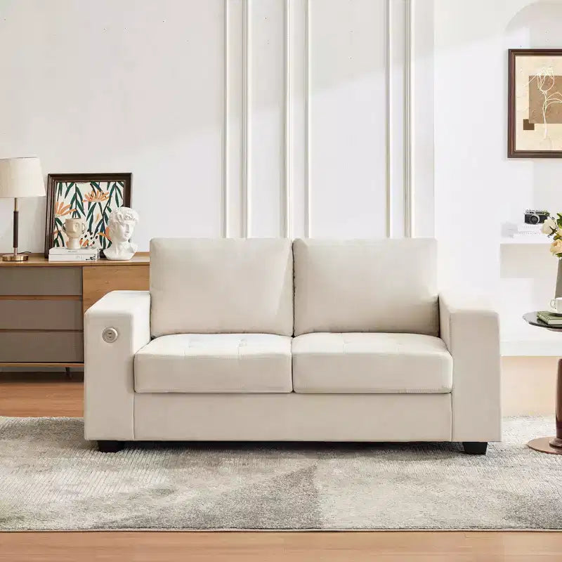 Modern Fabric 2 Seater Couch with Solid Wood Frame, Chenille Loveseat Sofa with Wide Armrest, Removable Sofa Cushion