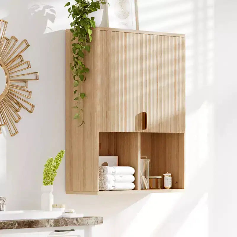 Fluted Wooden Bathroom Wall Cabinet C 23x29 Over Toilet Storage with Adjustable Shelf and Buffering Hinges C Modern Medicine Cabinet in Finish