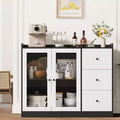 Coolmee 43 Buffet Sideboard Cabinet & Storage Chest with Guardrail Design, Adjustable Shelves & 3 Drawers for Kitchen and Dining Room