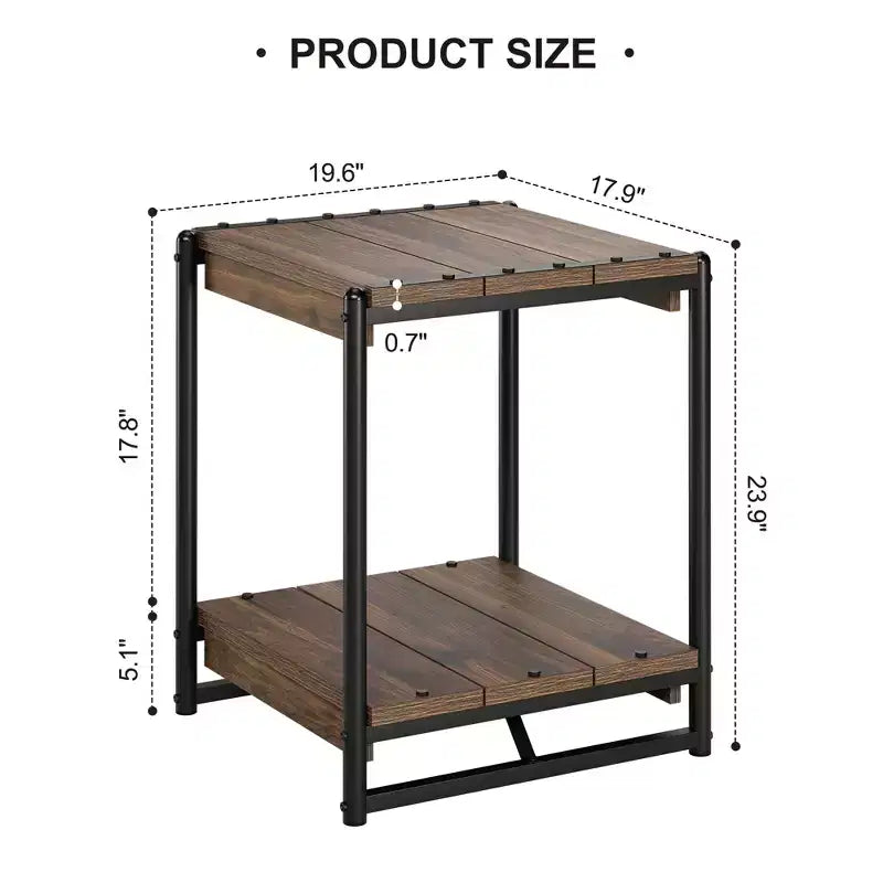 Table d'appoint de ferme carrée de 20 pouces avec étagère de rangement à 2 niveaux