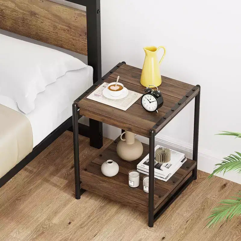 Table d'appoint de ferme carrée de 20 pouces avec étagère de rangement à 2 niveaux