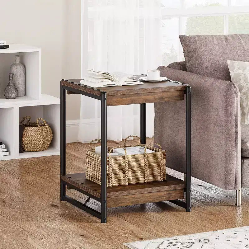 Table d'appoint de ferme carrée de 20 pouces avec étagère de rangement à 2 niveaux