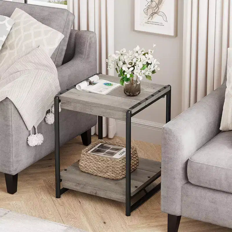 Table d'appoint de ferme carrée de 20 pouces avec étagère de rangement à 2 niveaux