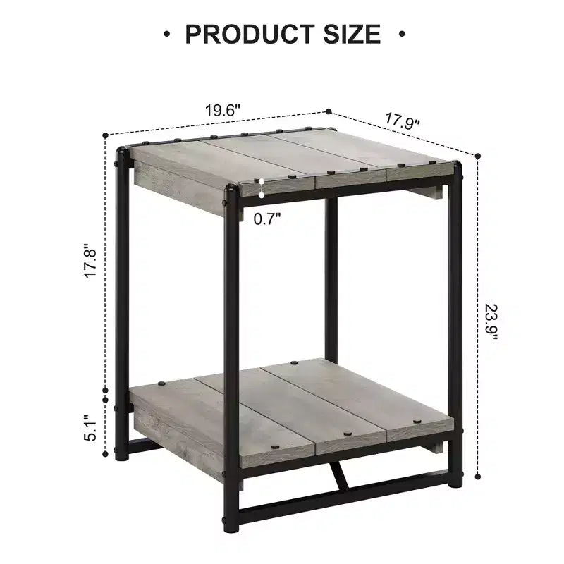 Table d'appoint de ferme carrée de 20 pouces avec étagère de rangement à 2 niveaux