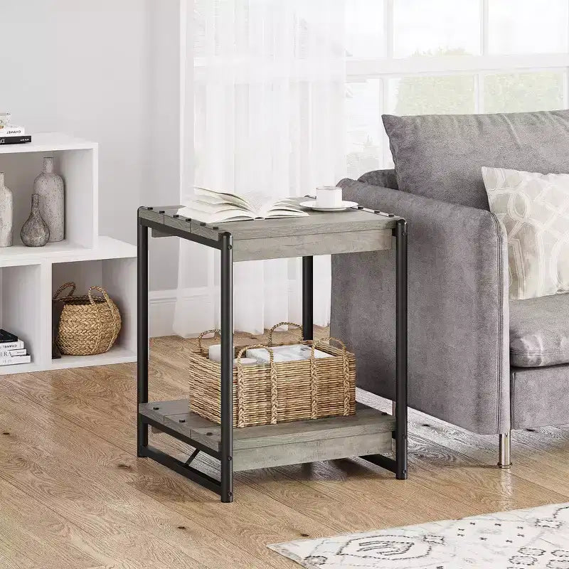 Table d'appoint de ferme carrée de 20 pouces avec étagère de rangement à 2 niveaux