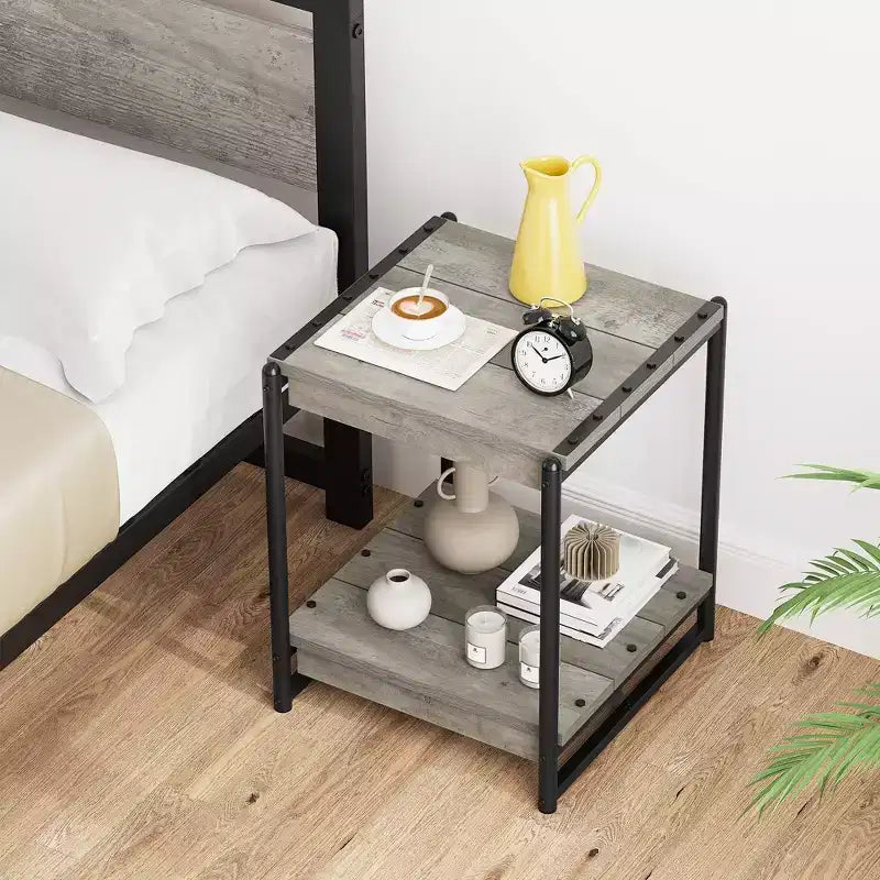 Table d'appoint de ferme carrée de 20 pouces avec étagère de rangement à 2 niveaux