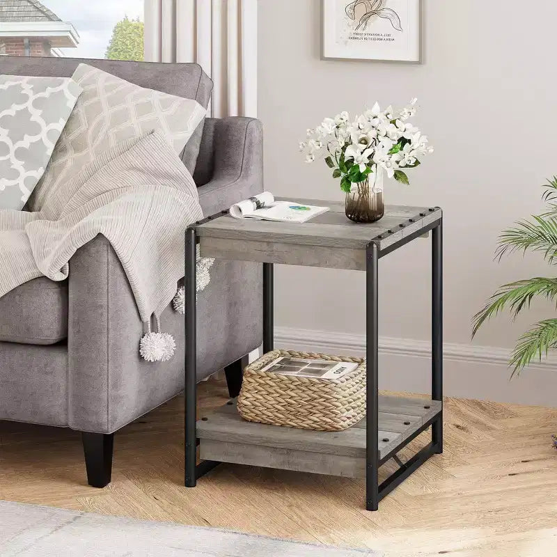 Table d'appoint de ferme carrée de 20 pouces avec étagère de rangement à 2 niveaux