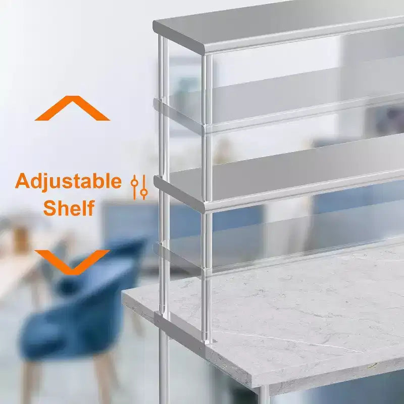 Étagère supérieure réglable en acier inoxydable de 48 po à 2 niveaux pour tables de préparation et plans de travail de cuisine