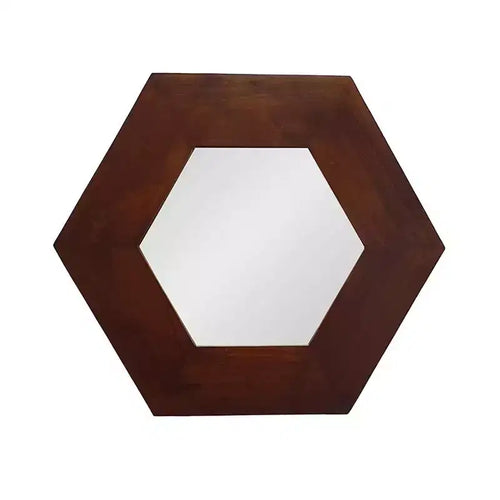 HomeRoots 19 Dark Brown Hexagon Solid Wood Framed Accent Mirror