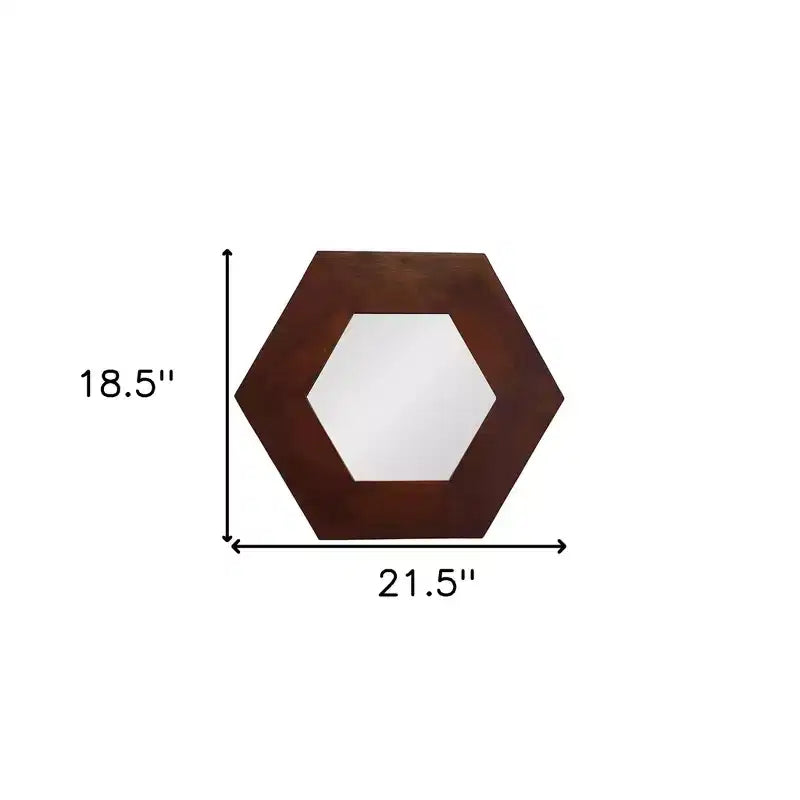 Miroir d'appoint hexagonal encadré en bois massif brun foncé de 19 po