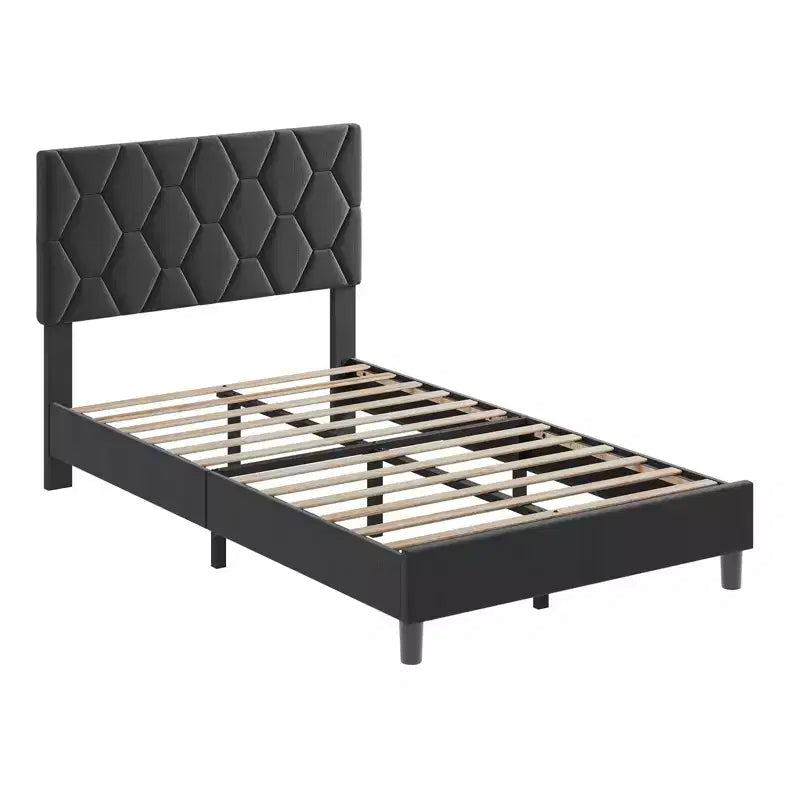 Cadre de lit plateforme Twin XL avec tête de lit capitonnée réglable, gris