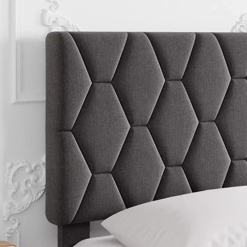 Cadre de lit plateforme Twin XL avec tête de lit capitonnée réglable, gris