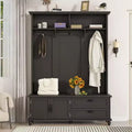 Acekool Modern Hall Tree with Storage Cabinet, 2 Large Drawers, Wide Bench & 5 Hooks, Entryway Organizer for Living Room, Black