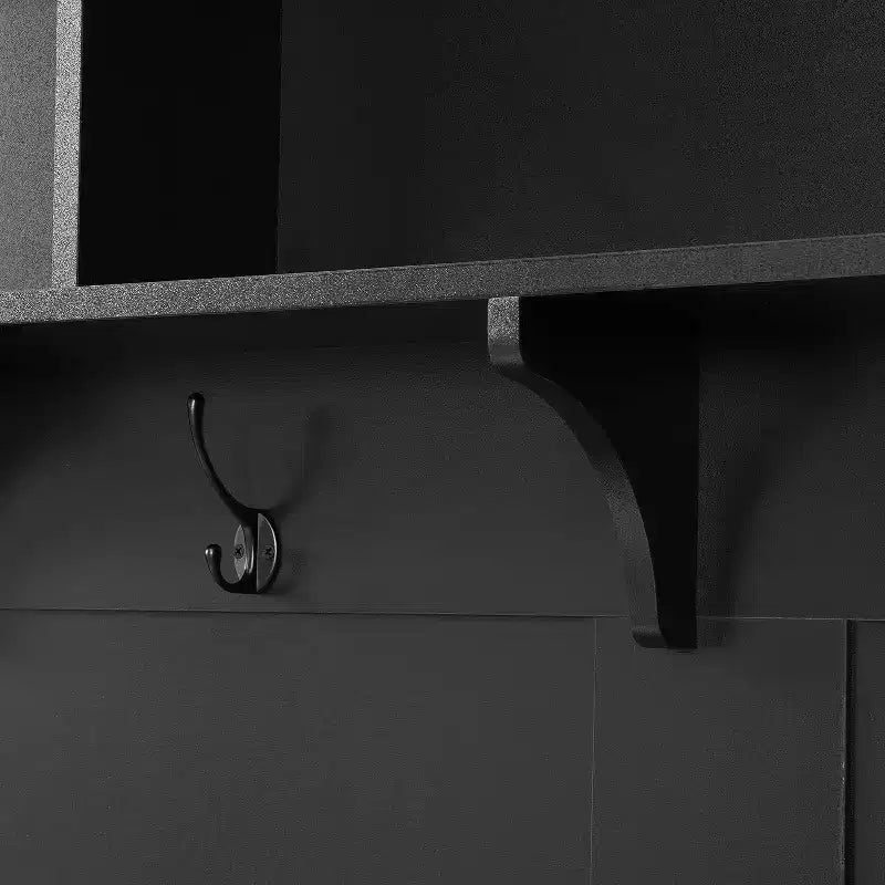 Arbre d'entrée moderne avec armoire de rangement, 2 grands tiroirs, banc large et 5 crochets, Organisateur d'entrée, Noir