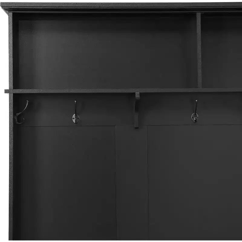 Arbre d'entrée moderne avec armoire de rangement, 2 grands tiroirs, banc large et 5 crochets, Organisateur d'entrée, Noir