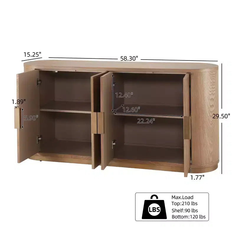 Buffet/Bahut moderne de 148 cm avec 4 portes et étagères réglables