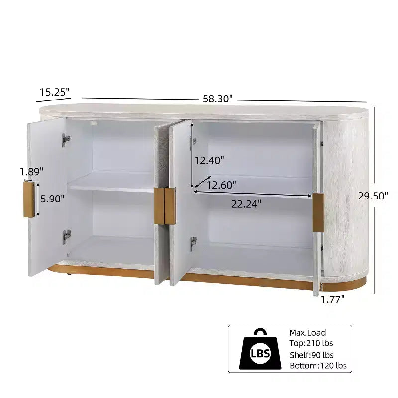 Buffet/Bahut moderne de 148 cm avec 4 portes et étagères réglables