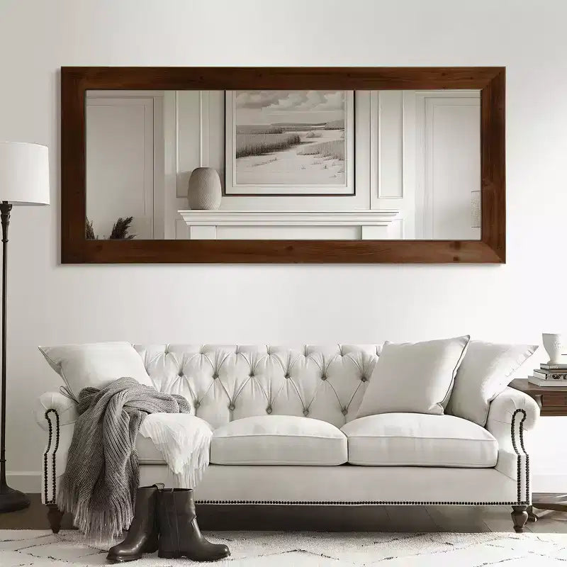 Miroir pleine longueur en bois massif à bord droit 71x31po à fixer au mur