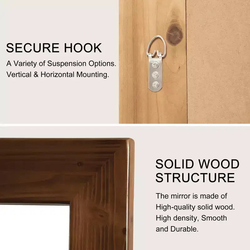 Miroir pleine longueur en bois massif à bord droit 71x31po à fixer au mur