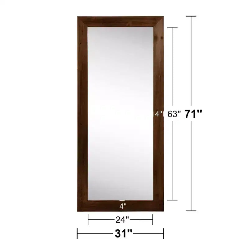Miroir pleine longueur en bois massif à bord droit 71x31po à fixer au mur