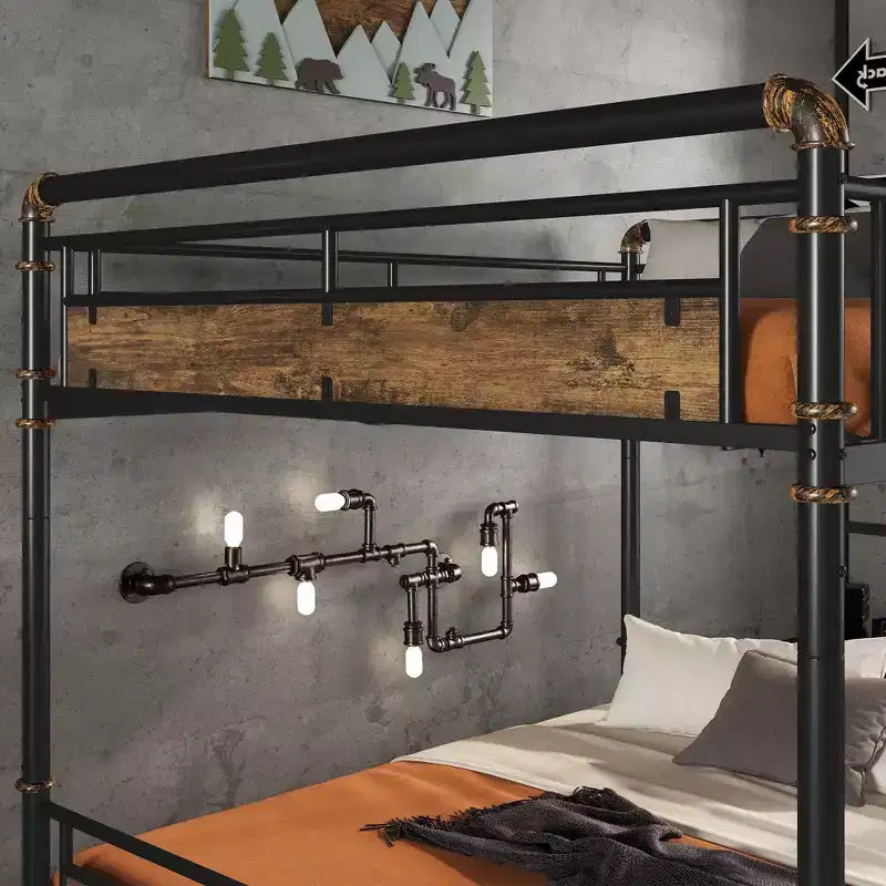 Lit superposé en métal Twin XL sur Twin XL avec barres de sécurité