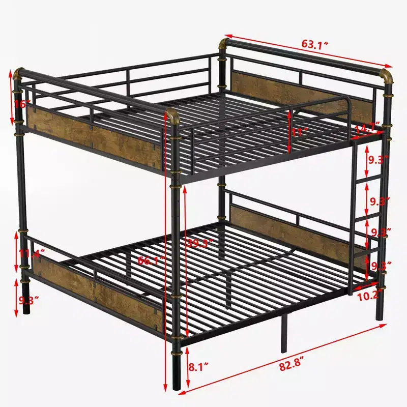 Lit superposé en métal Twin XL sur Twin XL avec barres de sécurité