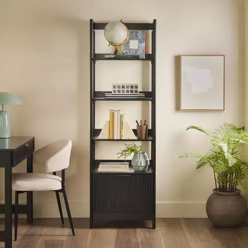 GDFStudio Keyser Tall Narrow Bookshelf with Four Open Shelves and Reeded Drawer Front