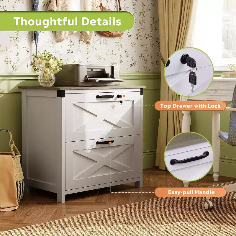 Meuble de rangement latéral à 2 tiroirs avec serrure, support d'imprimante en bois pour bureau à domicile, convient aux formats lettre/légal/A4