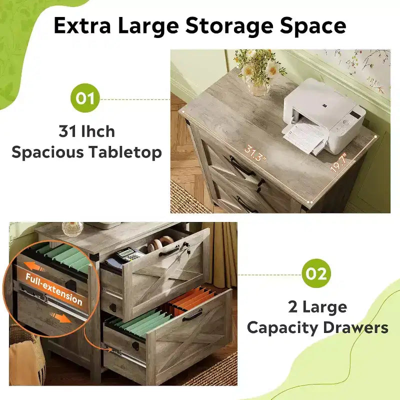 Meuble de rangement latéral à 2 tiroirs avec serrure, support d'imprimante en bois pour bureau à domicile, convient aux formats lettre/légal/A4