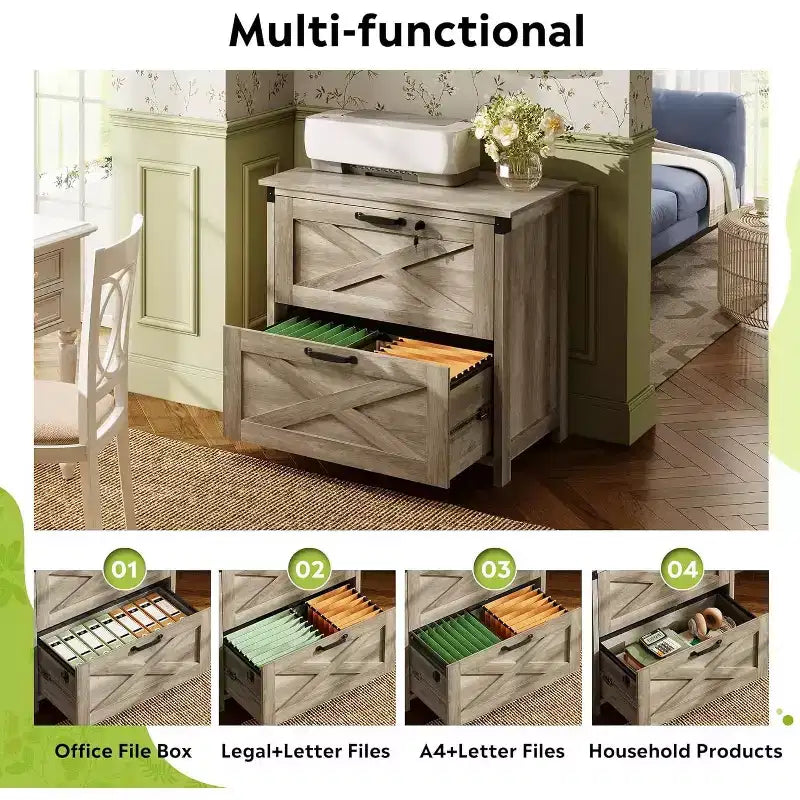 Meuble de rangement latéral à 2 tiroirs avec serrure, support d'imprimante en bois pour bureau à domicile, convient aux formats lettre/légal/A4